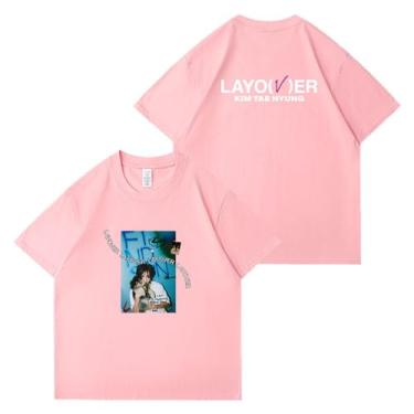 Imagem de Camiseta com estampa de cachorrinho em V Kim Tae Hyung Solo Merch para fãs camiseta de algodão gola redonda manga curta, 1 rosa, XXG