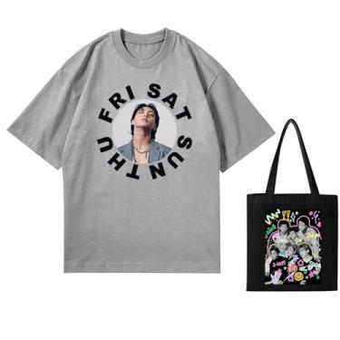 Imagem de Camiseta K-pop Jungkook Solo Seven + lona, camisetas soltas unissex com suporte de mercadoria estampadas camisetas de algodão, Cinza A, M