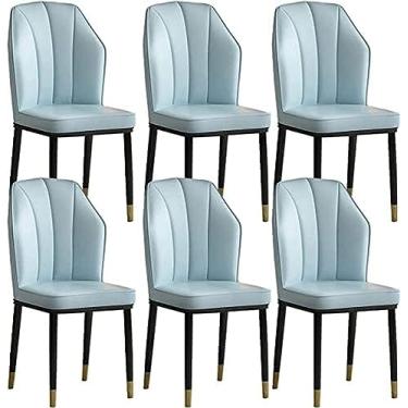 Imagem de Conjunto de 6 cadeiras de jantar de cozinha modernas com encosto alto e assento macio Cadeiras de cozinha para sala de estar Cadeira lateral de couro PU à prova de água com pernas de metal C