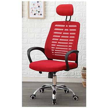 Imagem de Cadeiras de mesa de escritório em casa, cadeira de escritório de malha ergonômica, cadeira de mesa de computador com encosto alto com encosto de cabeça ajustável e suporte lombar vermelho