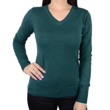 Imagem de Blusa Feminina Facinelli By Mooncity Tricot Gola V Verde Escuro - 6500923-Feminino