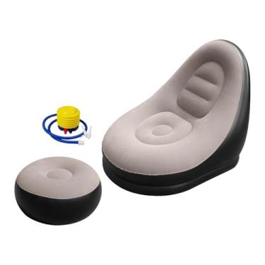 Imagem de Gralara Cadeira de estar inflável sofá com pufe de PVC flocado cadeira reclinável da moda sofá preguiçoso para quarto jardim viagem de acampamento, CafÉ