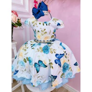 Imagem de Vestido Infantil Branco Jardim das Borboletas Cinto de Strass Luxo Fes