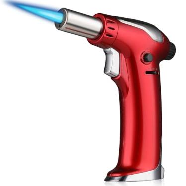 Imagem de mollie Mini isqueiro de butano com chama ajustável, pequena lanterna recarregável para cozinha creme brulee, maçarico à prova de vento para churrasco, vermelho (gás butano não incluído)