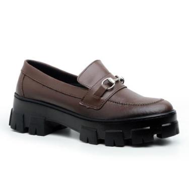 Imagem de Sapato Feminino Mocassim Oxford Sola Tratorada Confortável Café - SLZ,