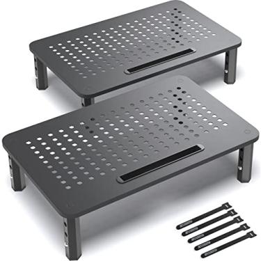 Imagem de Suporte para monitor de computador Evoomi para mesa [2 unidades] – Suporte para monitor ajustável de aço preto resistente para laptop, desktop, impressora – Ventilada na parte superior, antiderrapante, mesa para laptop