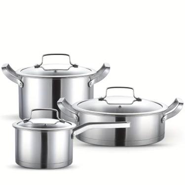 Imagem de HJZSZX Conjunto de panelas de aço inoxidável 3PCS, frigideira versátil e potes de sopa de leite para cada refeição e cozinha, A, 3 peças