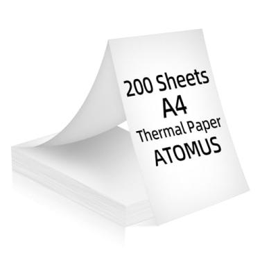 Imagem de Papel para impressora térmica, papel térmico ATOMUS dobrado, tamanho A4, 200 folhas, papel térmico multiuso de 20 x 29 cm para impressora térmica portátil