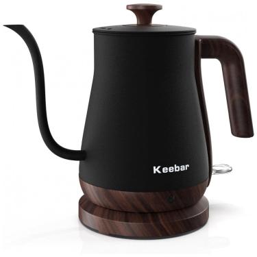 Imagem de Chaleira Elétrica 0,8 L com Desligamento Automático, em Aço Inoxidável, 110V 1000W, Keebar XH W081, Preto Matte e Marrom