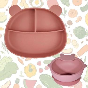 Imagem de Kit Prato Silicone 3 Divisorias mais bowl Com Ventosa Criança Bebê - A