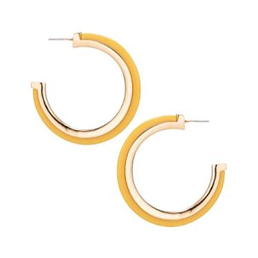 Imagem de Brincos de argola de acrílico e metal boêmio para mulheres - Brincos de argola de resina lucita de acetato - lindas cores - 50 mm de diâmetro - banhado a ouro 14K - leve - caixa de presente incluída,