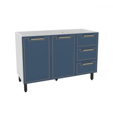 Imagem de Balcão de Cozinha para Pia Amara 2 Portas 3 Gavetas Branco/Azul - Politorno