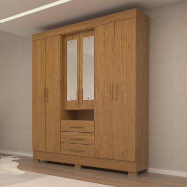 Imagem de Guarda-roupa Casal 178,80cm 6 Portas 3 Gavetas Capelinha com Espelho 100% Mdf Débora