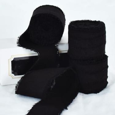 Imagem de TONIFUL 3 rolos de fita de algodão com franja feita à mão 3 cm x 15 m de fita preta de algodão natural para embrulho de buquês de presente, convites de casamento, decoração de chá de bebê de