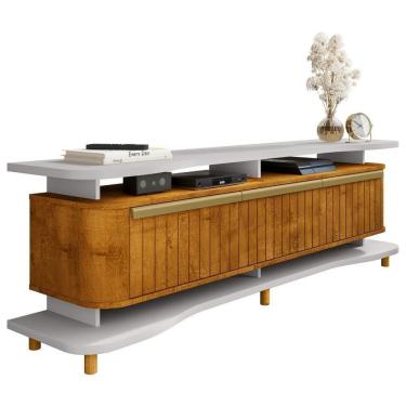 Imagem de Rack Para Sala De Estar 75 Pol Orgânico Maui B02 Off White Naturalle Fresado - Lyam Decor