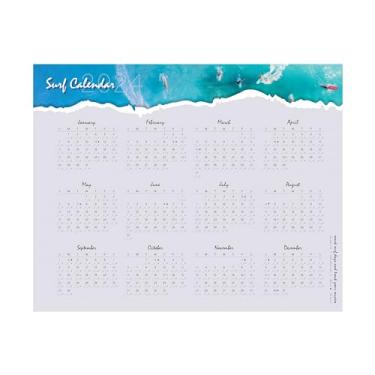 Imagem de Calendário de surfe 2024 50 cm × 40,6 cm | Pôster rastreador de ondas durável gravável em tubo Kraft