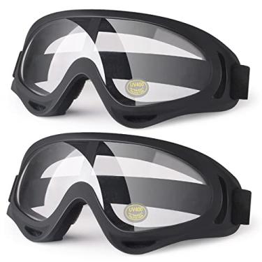 Imagem de 4-FQ Óculos de motocicleta para crianças, 2 unidades de óculos de esqui para motocross, motocross, motocross, para crianças, antipoeira, airsoft para homens, mulheres e adultos (armação preta + lente transparente)
