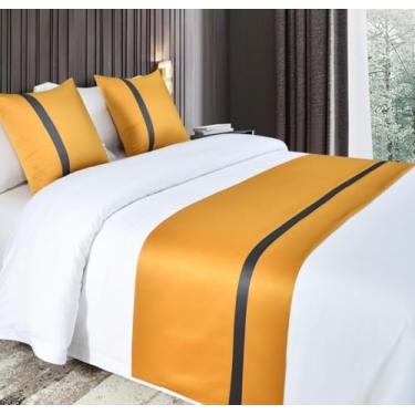 Imagem de Cachecol de cama de hotel, colchas, sedoso, macio, lenço, proteção, simples, toalha de cama de cor sólida, decoração de quarto - dourado||King 19,7 x 94,4