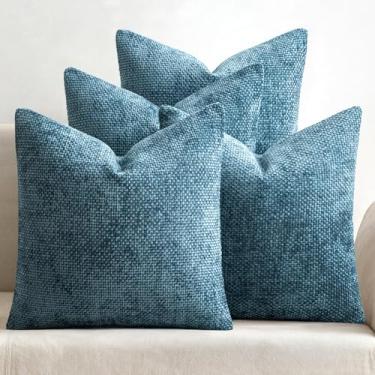 Imagem de MIULEE Pacote com 4 capas de almofada de sofá 45,7 x 45,7 cm (18 x 18 polegadas) azul fumo capas de almofada decorativas de chenille para decoração de casa boho sofá quarto sala de estar