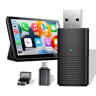 Imagem de DRERYRIT Adaptador CarPlay sem fio para Apple, Plug and Play, mini dongle de reprodução de carro de baixa latência converte com fio para sem fio, conexão automática para carros com fio OEM Carplay de