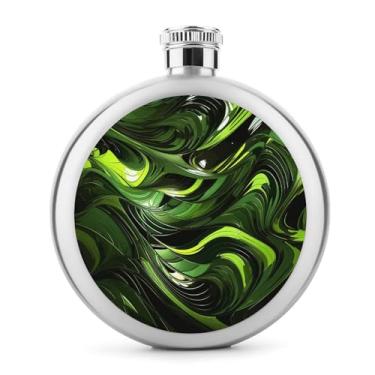 Imagem de Cantil de aço inoxidável, abstrato verde cobra impressão clássica garrafa de bolso garrafa anca garrafa de viagem garrafa portátil garrafa de metal