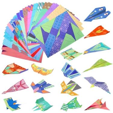 Imagem de Vodolo Pacote com 2 kits de avião de papel com 16 designs clássicos, 64 folhas de aviões de papel, kit de origami para crianças de 5 a 12 anos, presentes de avião para meninos e meninas