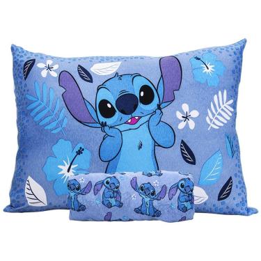 Imagem de Jogo De Cama Portallar Solteiro Malha Mista Joy Disney Stitch 02 Pçs Azul