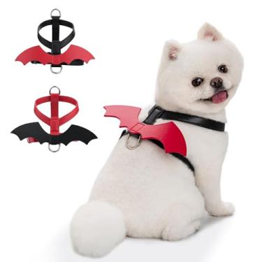 Imagem de FURRYUMI Peitoral para cães com asas de morcego, fantasia de Halloween para cães e gatos, peitoral de couro vegano de microfibra ajustável para cães pequenos, médios e grandes, acessórios de festa de