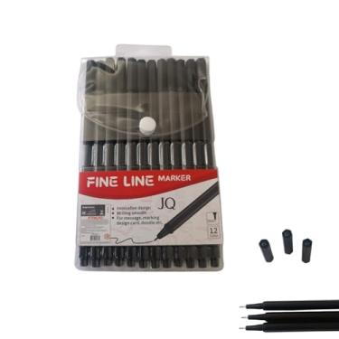 Imagem de Caneta Hidrográfica Fineliner Ponta Fina 0.4mm 12 Unidades Canetas Escrita Suave Fine Line Pen Escola Escritório Volta às Aulas (Preto)