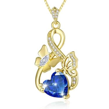 Imagem de AulanRose Colares femininos banhados a ouro 14 k/18K banhado a ouro branco infinito com pingente de coração pedra do mês de nascimento joias femininas delicadas borboleta - presentes de aniversário de