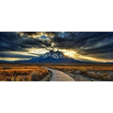 Imagem de Quadro Decorativo com Estampa Wooden Walkway Through Golden Fields Towards Towering 50 x 50 Papel 3 unidades