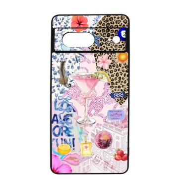 Imagem de qizjio Capa de telefone estética Y2K protetora à prova de choque vintage colagem de martini capa de telefone com estampa de chita para Google Pixel 7