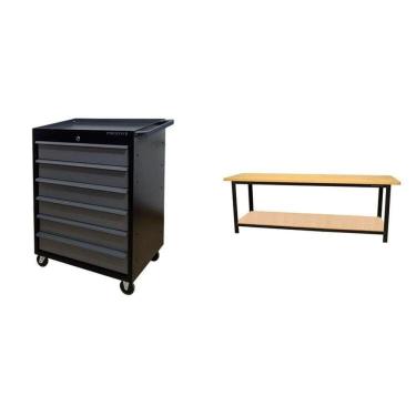 Imagem de Conjunto 1 Carro Profissional 6 Gavetas 1 Bancada Profissional de 200cm para Ferramentas Presto Preto