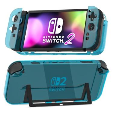 Imagem de [Versão de encaixe fácil] Capa GLDRAM para Nintendo Switch 2 (2025), capa protetora de policarbonato rígido acoplável para console Switch 2 e alça Joycon destacável - azul claro