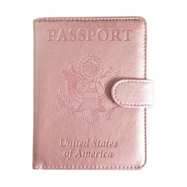 Imagem de Porta-passaporte com compartimento para cartão de vacina, carteira de viagem, rosa, Moderno