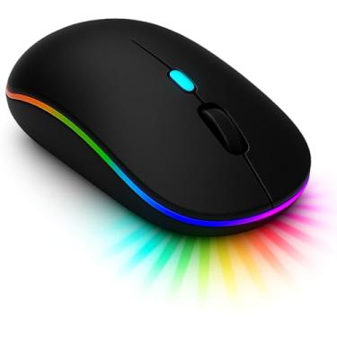 Imagem de Mouse Sem Fio Recarregável, LED RGB, Bluetooth 5.0, Click Silencioso, Design Ultrafino, Bateria USB, Alcance 10m