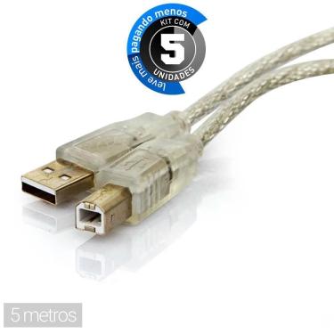 Imagem de Cabo Usb Impressora A - B - 5 Metros - Kit 5