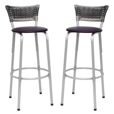 Imagem de Banquetas Junco Degradê Cyber Estrutura Prata Ideal para Bancada Balcão e Cozinha Kit 02 Unidades - Itagold (Assento Marrom Escuro)