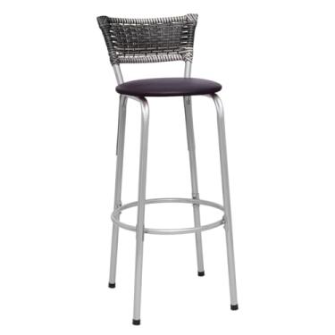 Imagem de Banqueta Junco Degradê Cyber Estrutura Prata Ideal para Bancada Balcão Piscina Bar Cozinha Gourmet 1 Unidade - Itagold (Assento Marrom Escuro)