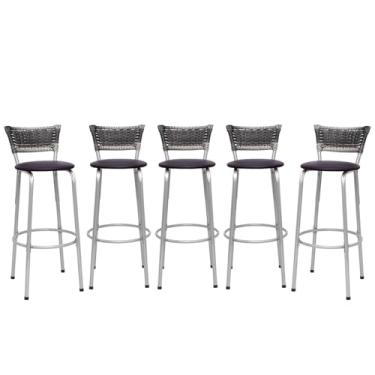 Imagem de Banquetas Junco Degradê Cyber Estrutura Prata Ideal para Bancada Balcão e Cozinha Kit 05 Unidades - Itagold (Assento Marrom Escuro)