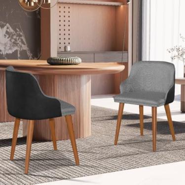 Imagem de Kit 2 Cadeiras de Jantar em Linho e Couro com Pés de Madeira – Conforto e Elegância para Sala ou Cozinha (Cinza)