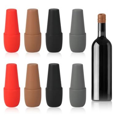 Imagem de 8 peças de rolhas de vinho para garrafas de vinho, protetor de garrafa de vinho de silicone, seladores de cerveja reutilizáveis, tampas de vinho de vedação dupla, tampões de tampa para manter o vinho