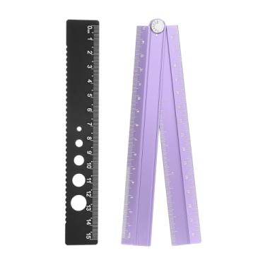 Imagem de Generic Kit de régua dobrável e reta 30/15 cm transferidor métrico de liga de alumínio régua de borda de onda angular dobrável com círculo oco para sala de aula em casa, escritório, roxo