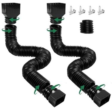 Imagem de Pacote com 2 extensões de calha de chuva, extensor de drenagem flexível atualizado, desviador de drenagem de água da chuva com mini conector, extensível de 50 a 300 cm (preto)