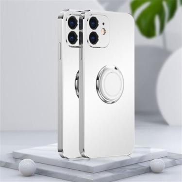 Imagem de Capa de telefone galvanizada fosca macia para iPhone 11 12 13 Pro Max XS X XR 7 8 Plus SE 2020 Mini suporte com anel de suporte capa traseira, branca, para iPhone 7plus