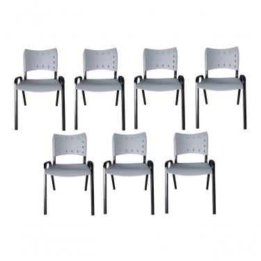 Imagem de Kit 7 Cadeiras Iso Para Escola Escritório Comércio Cinza Base Preta