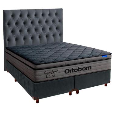 Imagem de Cama Box Cinza+cabeceira+colchão King Confort Black Ortobom