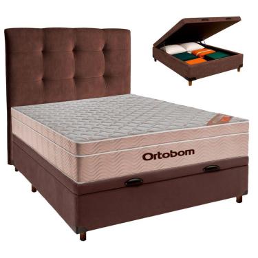 Imagem de Kit Cama Box Bau + Cabeceira + Colchão Casal Molas Ensacadas - Airtech - Ortobom