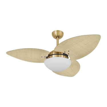 Imagem de Ventilador de Teto Dormamu Dourado 3 Pás Palmae Natural 127V com Controle