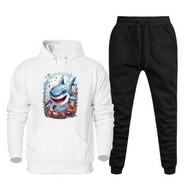 Imagem de Conjunto de Frio Canguru Blusa Quentinha Com Capuz Estampada e Calça Jogging Moletom Com Bolso